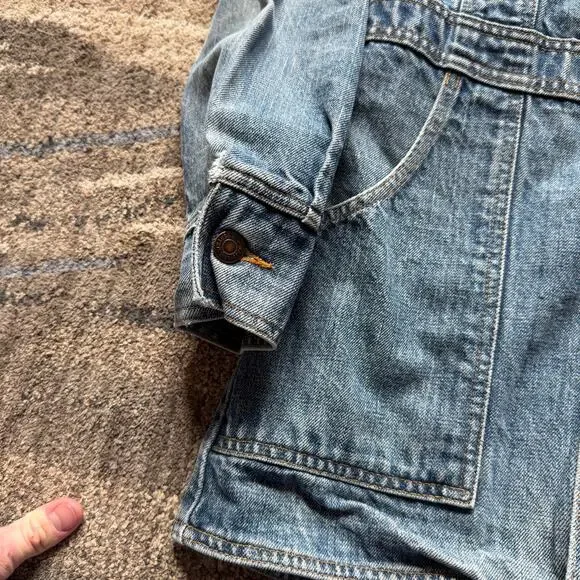 Vintage 70s Levi's Orange Tab Denim Blue Jean Safari Split Chore Jacket Sz Small - Picture 4 of 6